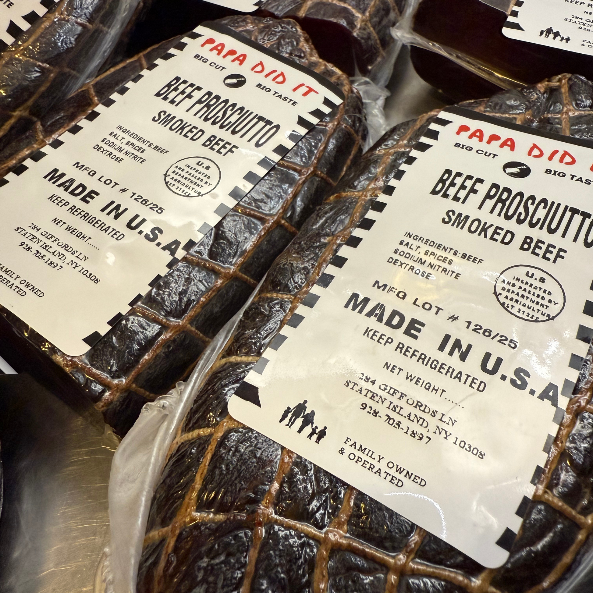 Papa Did It Beef Prosciutto – smoked beef delicacy made in the USA, perfect for charcuterie