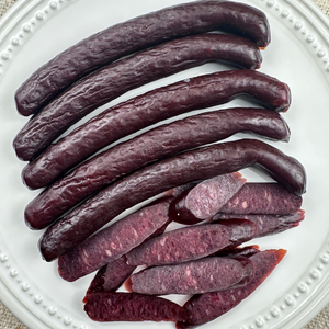 Detailed view of the inside of a cut beef stick