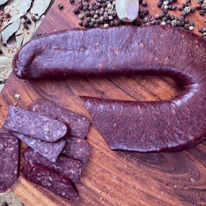 Papa Did It Air-Dried Beef 2 rings Beef Sudjuk — Hickory-Smoked Dry-Cured Spiced Beef Sausage