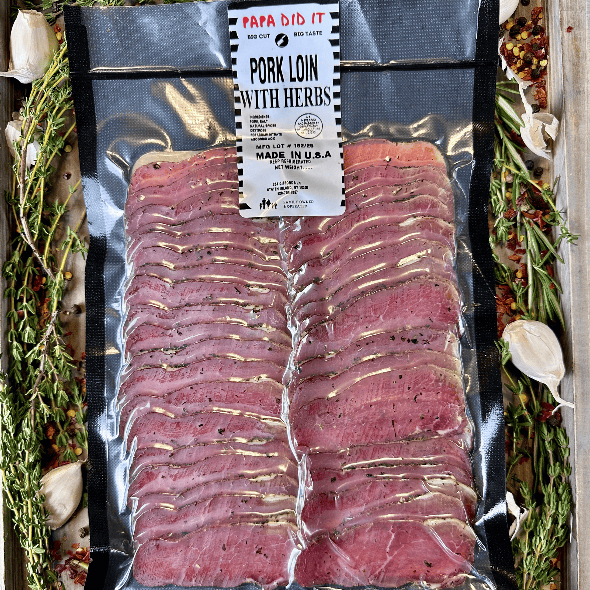 Papa Did It Air-Dried Beef Pork Loin with Herbs Sliced — Hickory-Smoked Pork Loin